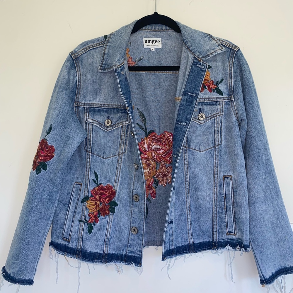 Umgee Floral Embroidered Jean Jacket